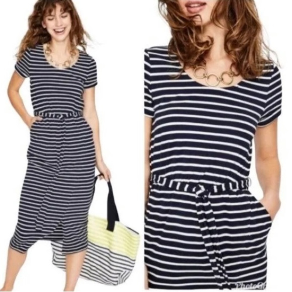 Boden~Hallie Blue/White Striped Jersey Knit Midi Dress~Sz‎ 4